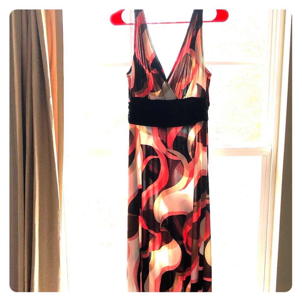 Multi colored v neck floor length dress